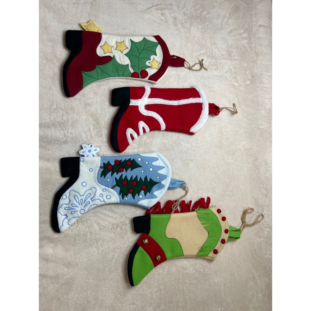 2 Western Cowboy Cowgirl Boots Christmas Stockings Fringed Spur Felt Foam Lot